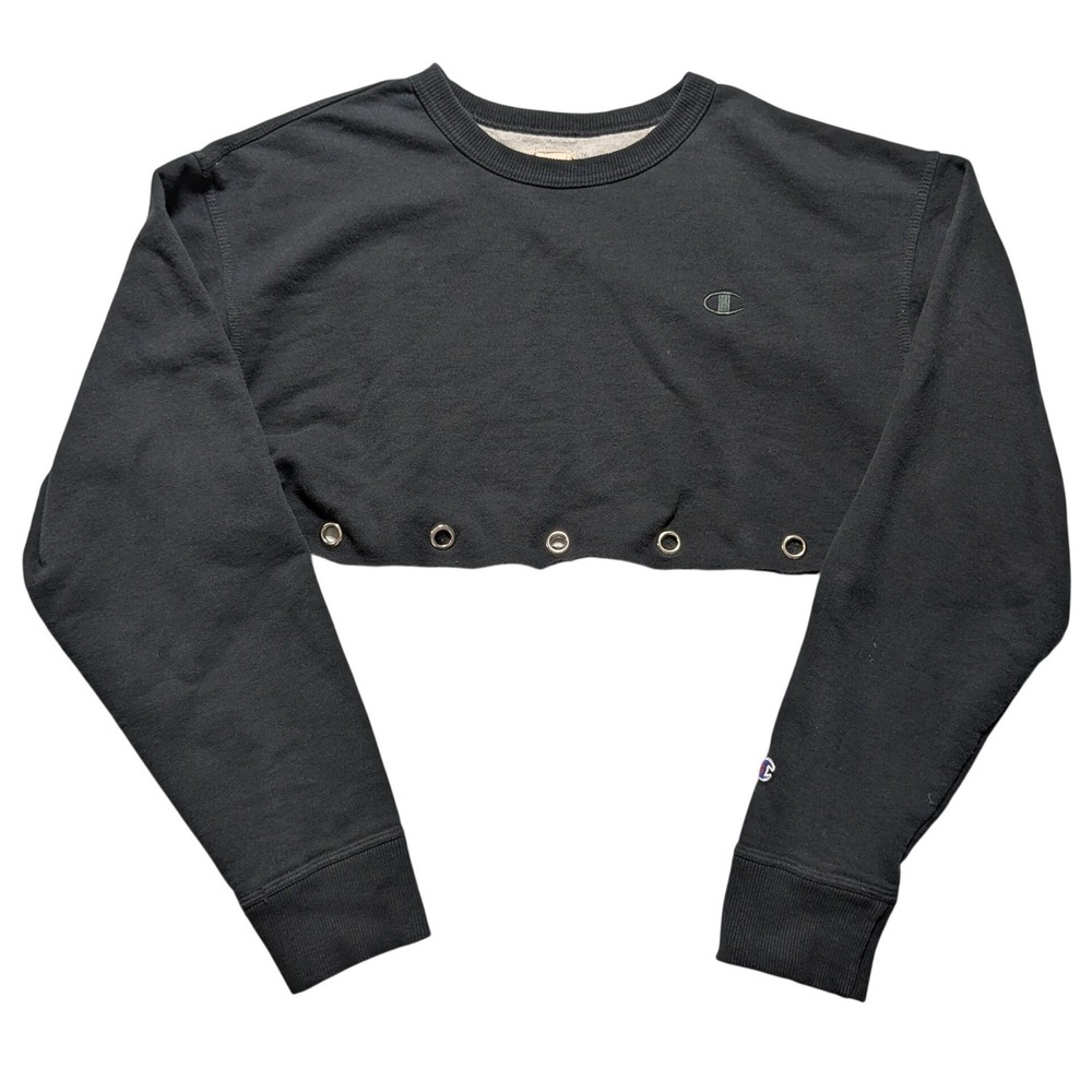 Furst of a Kind Upcycled Champion Ultra Cropped Grommet Sweatshirt Black OS